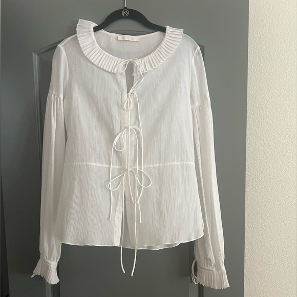 Chloe Optic White Sheer Blouse With Ties - Picture 1 of 3